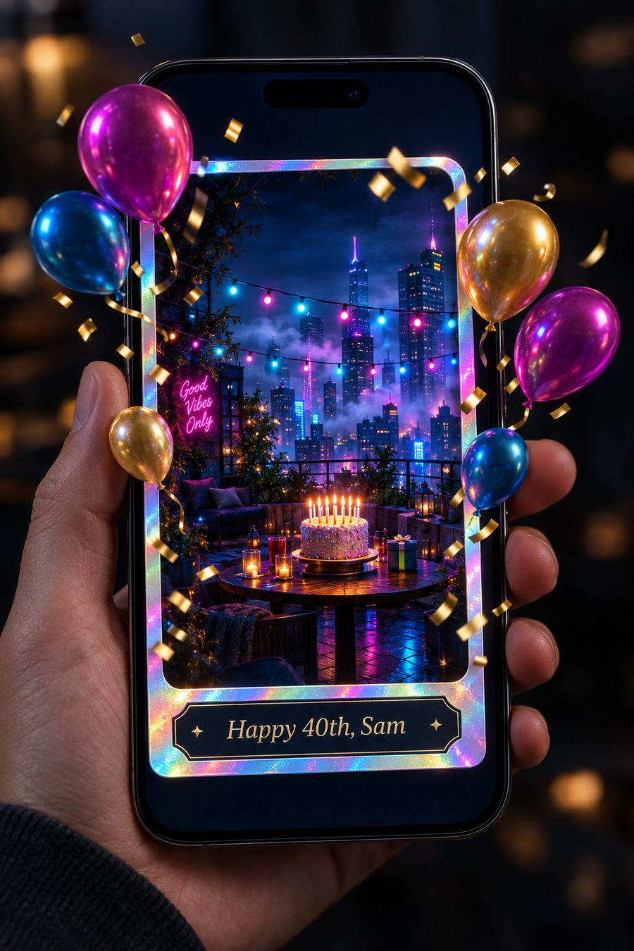Template birthday card on a phone